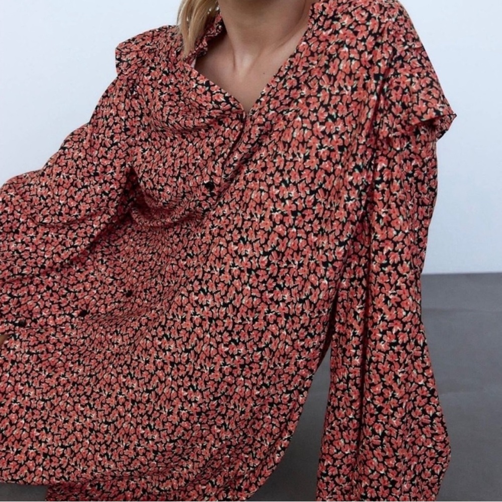 Zara Floral Button-Up Mini Dress - Picture 2 of 2